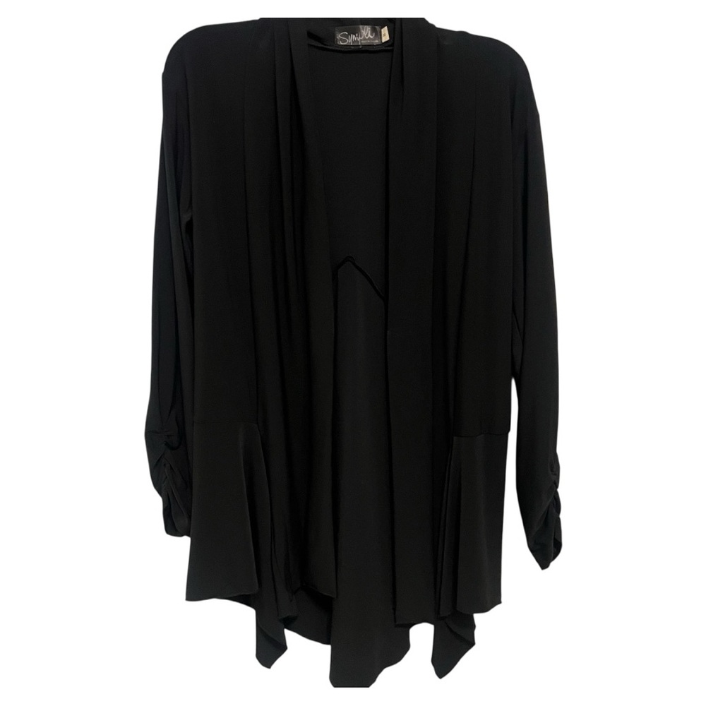 Sympli Black Stretch Open Front Flowy Top Jacket Layer Size 8